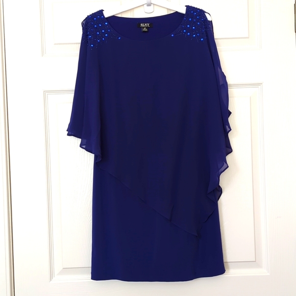New SL Fashions SLNY Blue Sleeveless Mini Dress Top Layer With Beads 8P - Picture 7 of 11